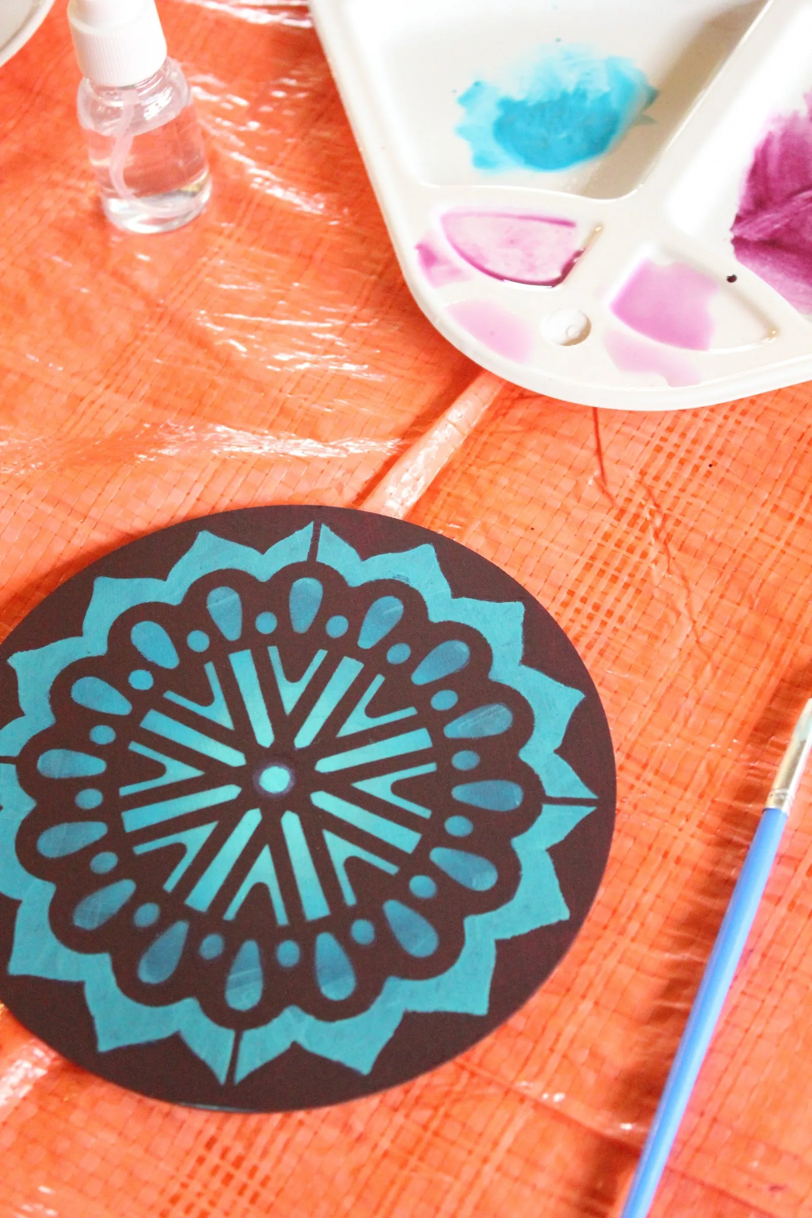 Close-up of a watercolour mandala