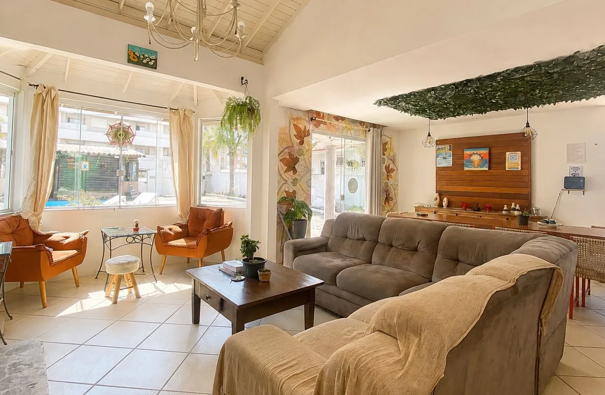 Lounge with sofas and large windows